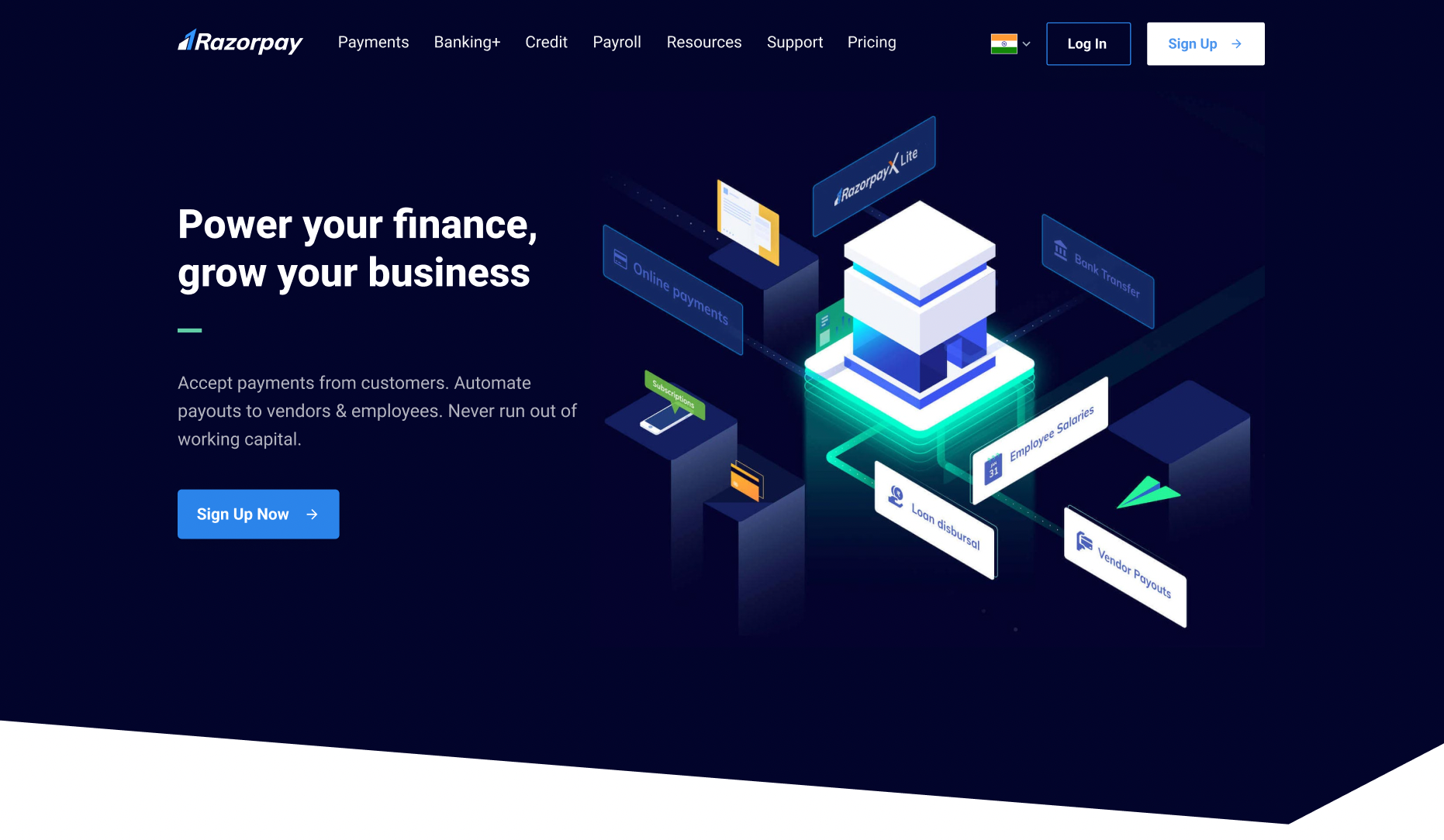 Previous Razorpay homepage